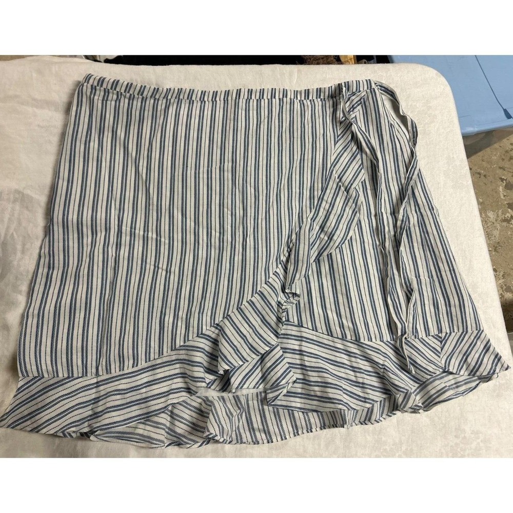 J. Crew Mercantile Blue White Striped Ruffle Wrap Skirt L2188 Size 2X